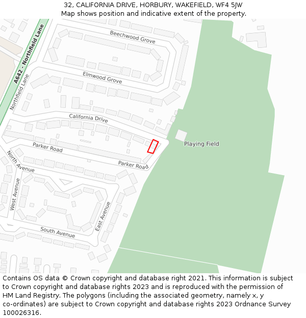 32, CALIFORNIA DRIVE, HORBURY, WAKEFIELD, WF4 5JW: Location map and indicative extent of plot