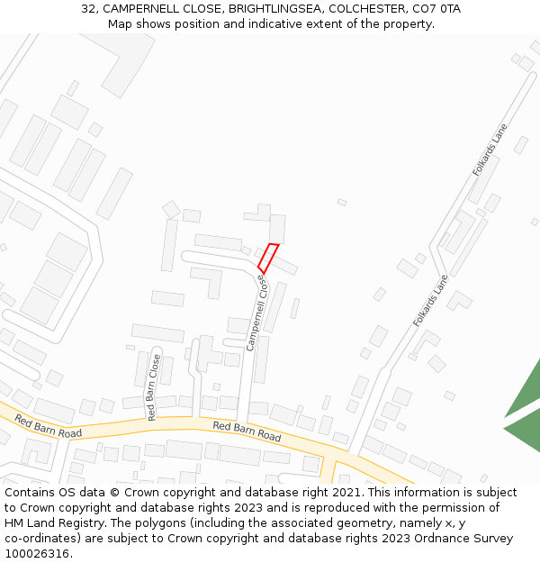 32, CAMPERNELL CLOSE, BRIGHTLINGSEA, COLCHESTER, CO7 0TA: Location map and indicative extent of plot