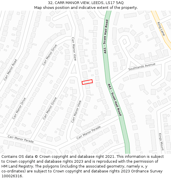 32, CARR MANOR VIEW, LEEDS, LS17 5AQ: Location map and indicative extent of plot