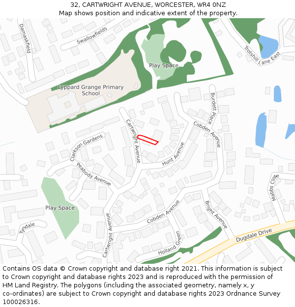 32, CARTWRIGHT AVENUE, WORCESTER, WR4 0NZ: Location map and indicative extent of plot
