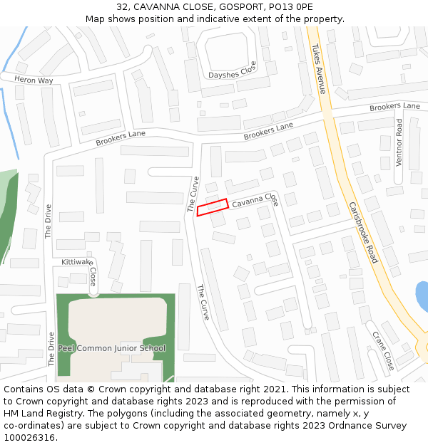 32, CAVANNA CLOSE, GOSPORT, PO13 0PE: Location map and indicative extent of plot