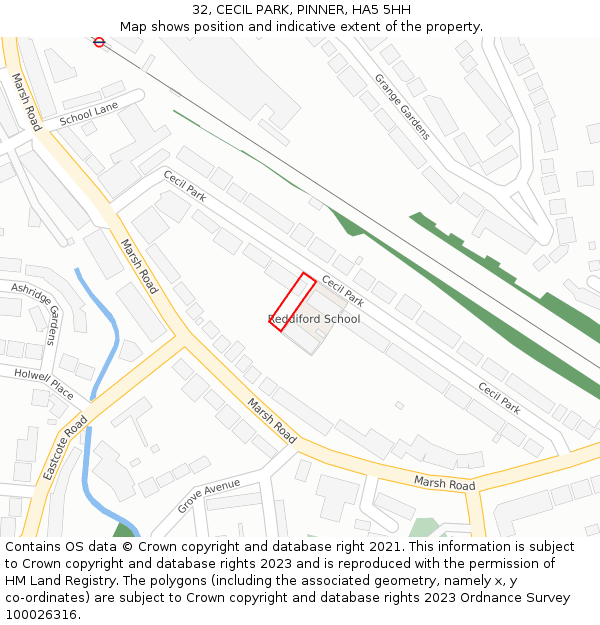 32, CECIL PARK, PINNER, HA5 5HH: Location map and indicative extent of plot