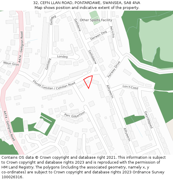 32, CEFN LLAN ROAD, PONTARDAWE, SWANSEA, SA8 4NA: Location map and indicative extent of plot