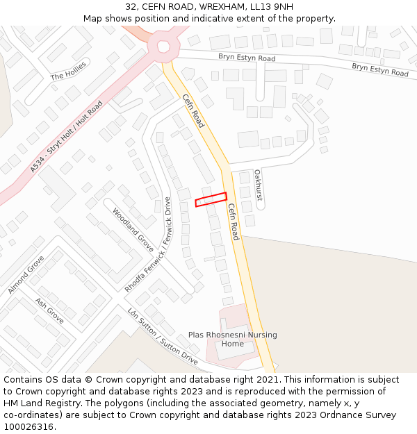 32, CEFN ROAD, WREXHAM, LL13 9NH: Location map and indicative extent of plot