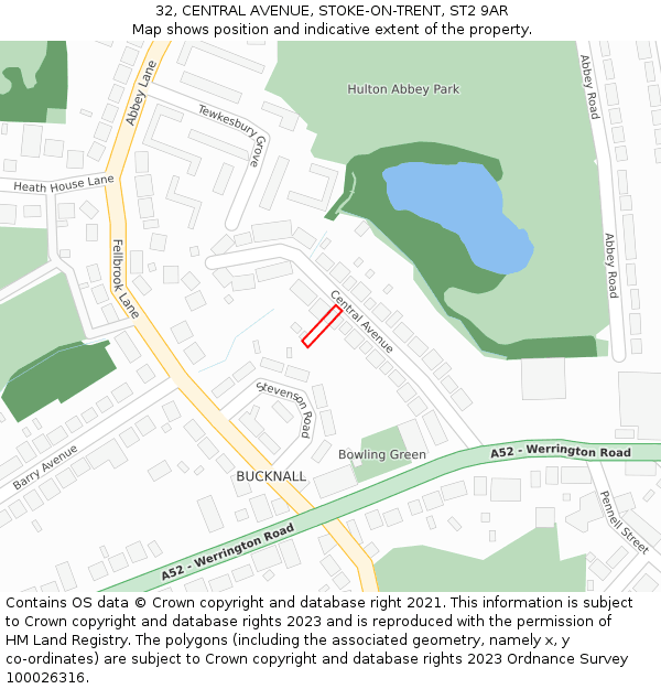 32, CENTRAL AVENUE, STOKE-ON-TRENT, ST2 9AR: Location map and indicative extent of plot