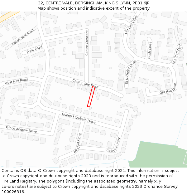 32, CENTRE VALE, DERSINGHAM, KING'S LYNN, PE31 6JP: Location map and indicative extent of plot