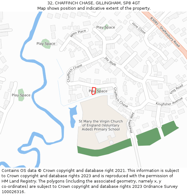 32, CHAFFINCH CHASE, GILLINGHAM, SP8 4GT: Location map and indicative extent of plot