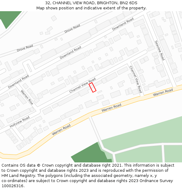 32, CHANNEL VIEW ROAD, BRIGHTON, BN2 6DS: Location map and indicative extent of plot