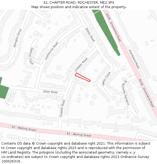 32, CHAPTER ROAD, ROCHESTER, ME2 3PX: Location map and indicative extent of plot