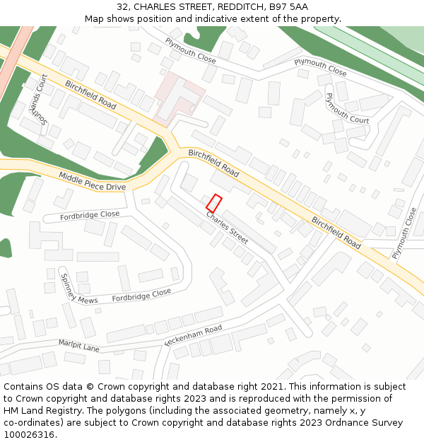 32, CHARLES STREET, REDDITCH, B97 5AA: Location map and indicative extent of plot