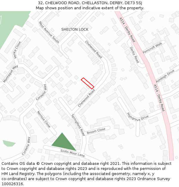 32, CHELWOOD ROAD, CHELLASTON, DERBY, DE73 5SJ: Location map and indicative extent of plot