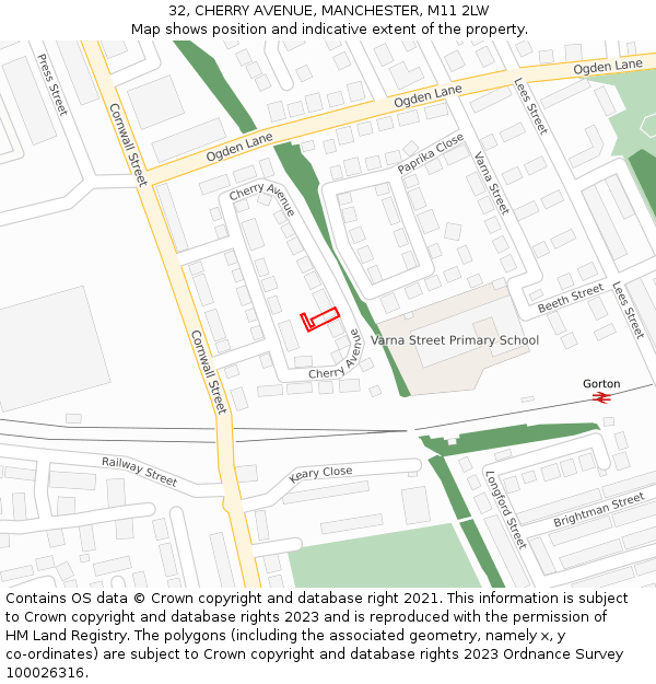 32, CHERRY AVENUE, MANCHESTER, M11 2LW: Location map and indicative extent of plot