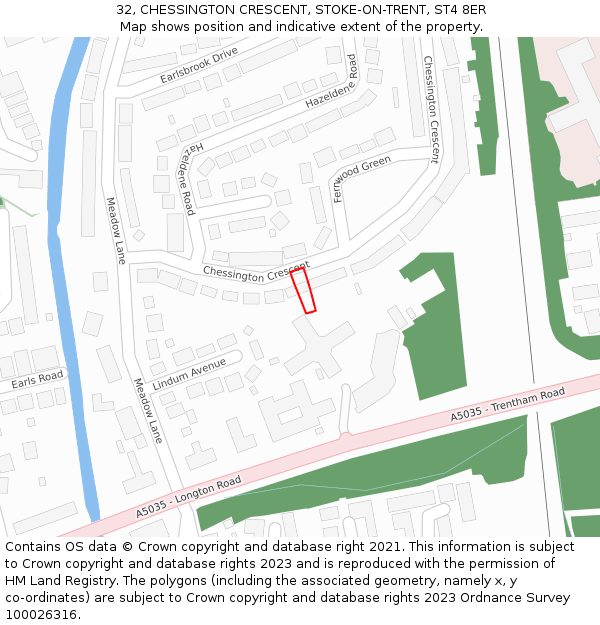 32, CHESSINGTON CRESCENT, STOKE-ON-TRENT, ST4 8ER: Location map and indicative extent of plot