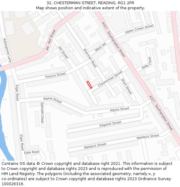 32, CHESTERMAN STREET, READING, RG1 2PR: Location map and indicative extent of plot