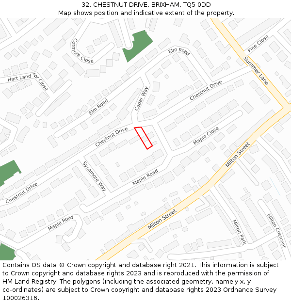32, CHESTNUT DRIVE, BRIXHAM, TQ5 0DD: Location map and indicative extent of plot