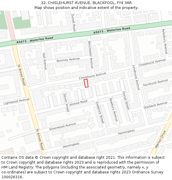 32, CHISLEHURST AVENUE, BLACKPOOL, FY4 3AR: Location map and indicative extent of plot