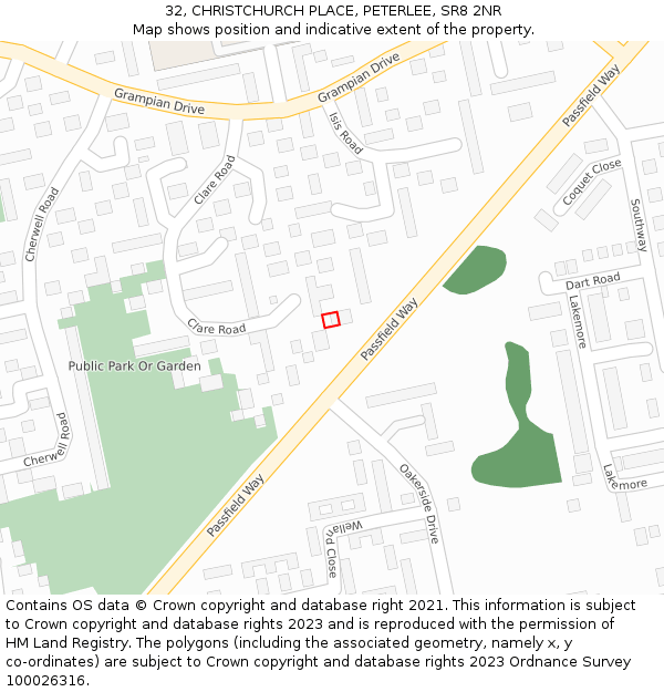 32, CHRISTCHURCH PLACE, PETERLEE, SR8 2NR: Location map and indicative extent of plot