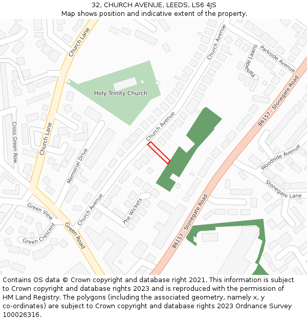 32, CHURCH AVENUE, LEEDS, LS6 4JS: Location map and indicative extent of plot