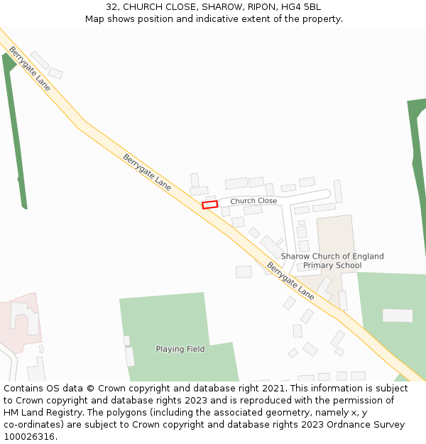 32, CHURCH CLOSE, SHAROW, RIPON, HG4 5BL: Location map and indicative extent of plot