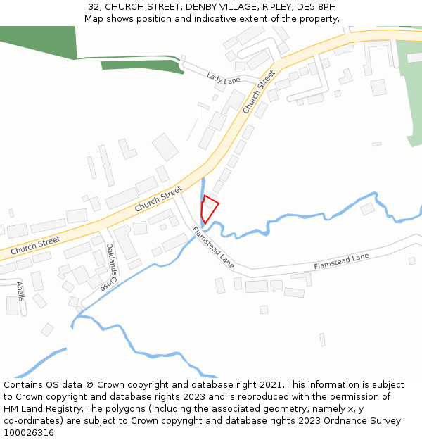 32, CHURCH STREET, DENBY VILLAGE, RIPLEY, DE5 8PH: Location map and indicative extent of plot