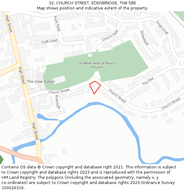 32, CHURCH STREET, EDENBRIDGE, TN8 5BE: Location map and indicative extent of plot