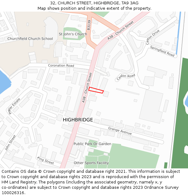 32, CHURCH STREET, HIGHBRIDGE, TA9 3AG: Location map and indicative extent of plot
