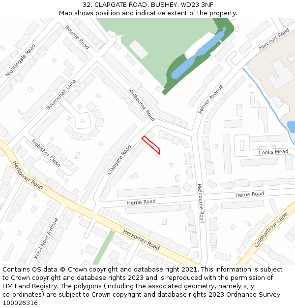 32, CLAPGATE ROAD, BUSHEY, WD23 3NF: Location map and indicative extent of plot
