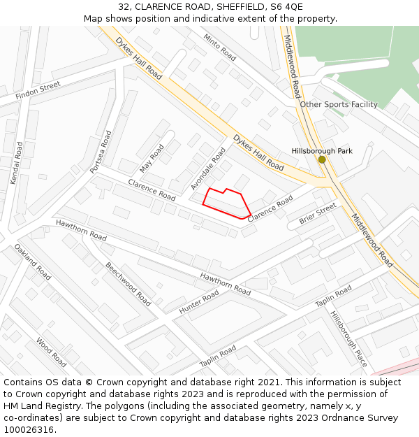 32, CLARENCE ROAD, SHEFFIELD, S6 4QE: Location map and indicative extent of plot