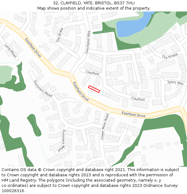 32, CLAYFIELD, YATE, BRISTOL, BS37 7HU: Location map and indicative extent of plot