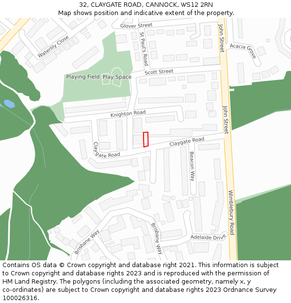 32, CLAYGATE ROAD, CANNOCK, WS12 2RN: Location map and indicative extent of plot