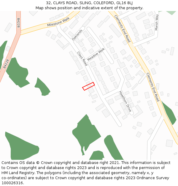 32, CLAYS ROAD, SLING, COLEFORD, GL16 8LJ: Location map and indicative extent of plot