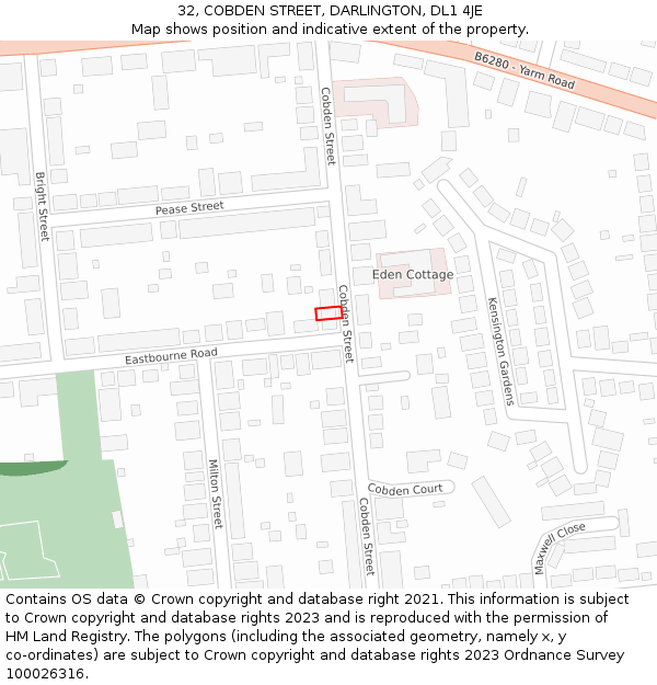 32, COBDEN STREET, DARLINGTON, DL1 4JE: Location map and indicative extent of plot
