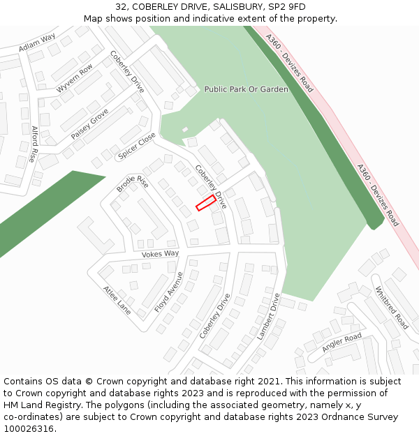 32, COBERLEY DRIVE, SALISBURY, SP2 9FD: Location map and indicative extent of plot