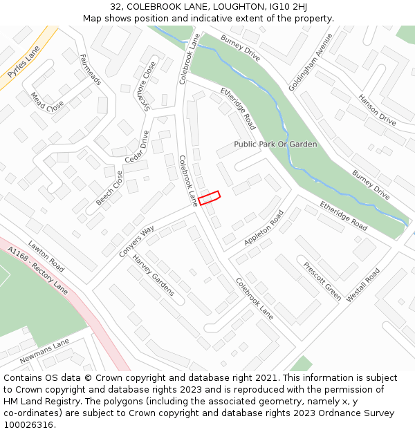 32, COLEBROOK LANE, LOUGHTON, IG10 2HJ: Location map and indicative extent of plot