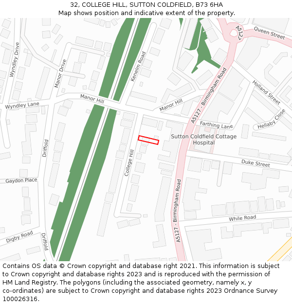 32, COLLEGE HILL, SUTTON COLDFIELD, B73 6HA: Location map and indicative extent of plot