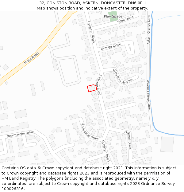 32, CONISTON ROAD, ASKERN, DONCASTER, DN6 0EH: Location map and indicative extent of plot