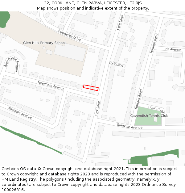 32, CORK LANE, GLEN PARVA, LEICESTER, LE2 9JS: Location map and indicative extent of plot