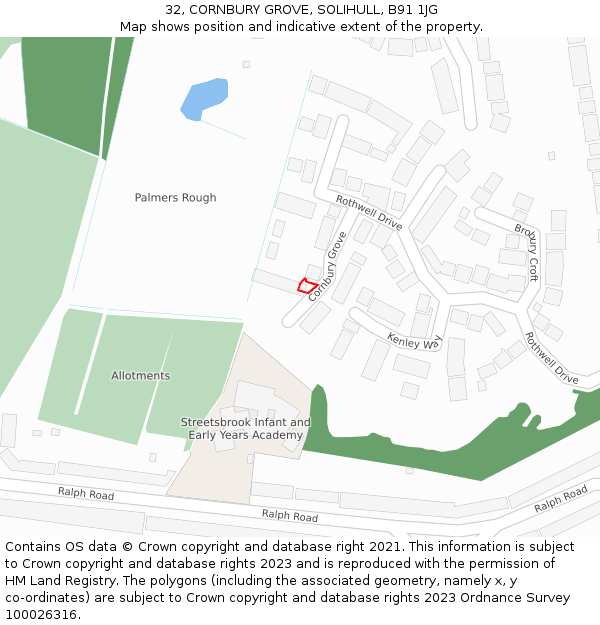 32, CORNBURY GROVE, SOLIHULL, B91 1JG: Location map and indicative extent of plot