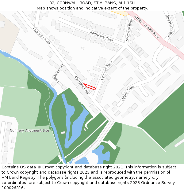 32, CORNWALL ROAD, ST ALBANS, AL1 1SH: Location map and indicative extent of plot