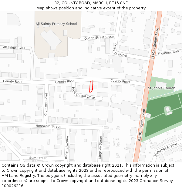 32, COUNTY ROAD, MARCH, PE15 8ND: Location map and indicative extent of plot