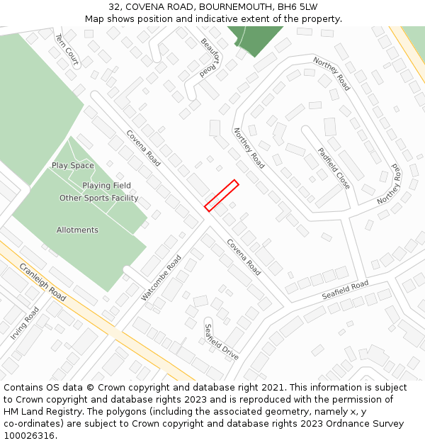 32, COVENA ROAD, BOURNEMOUTH, BH6 5LW: Location map and indicative extent of plot