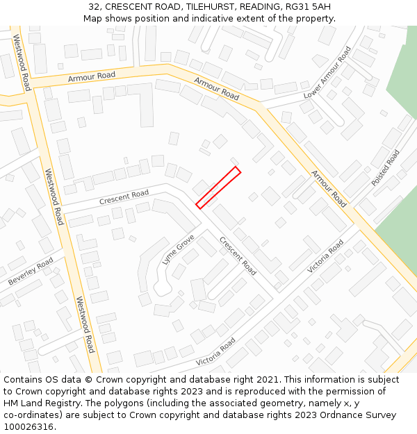 32, CRESCENT ROAD, TILEHURST, READING, RG31 5AH: Location map and indicative extent of plot