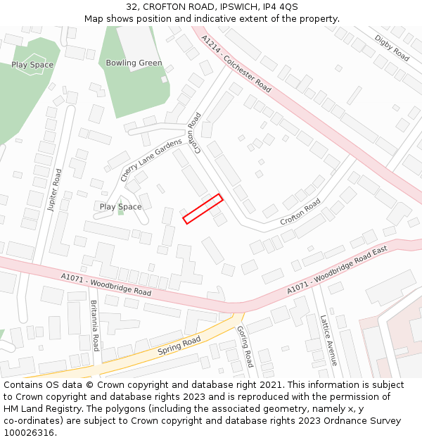 32, CROFTON ROAD, IPSWICH, IP4 4QS: Location map and indicative extent of plot
