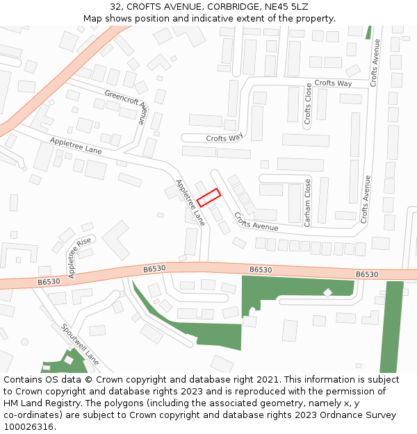32, CROFTS AVENUE, CORBRIDGE, NE45 5LZ: Location map and indicative extent of plot