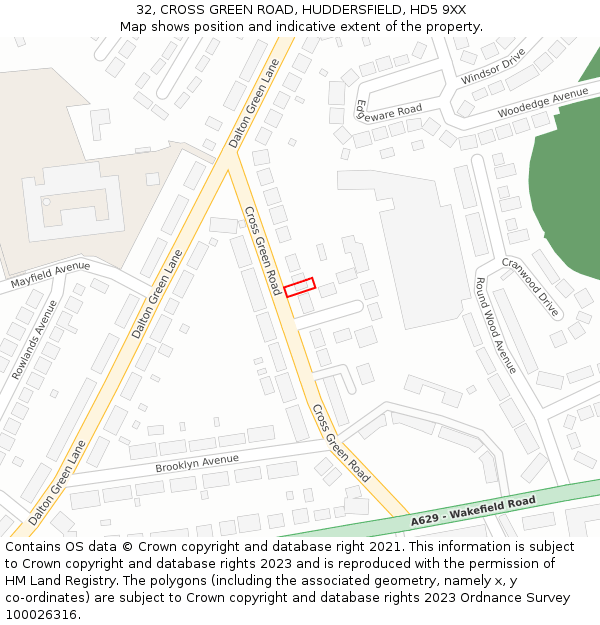 32, CROSS GREEN ROAD, HUDDERSFIELD, HD5 9XX: Location map and indicative extent of plot