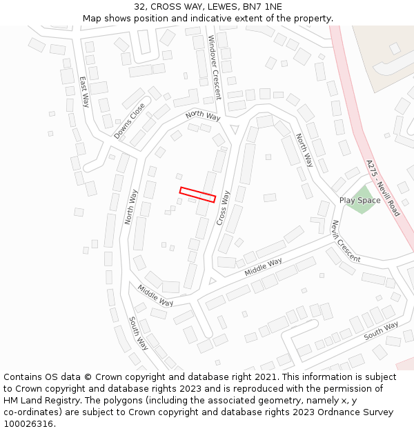 32, CROSS WAY, LEWES, BN7 1NE: Location map and indicative extent of plot