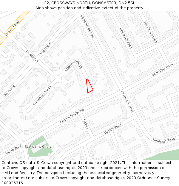 32, CROSSWAYS NORTH, DONCASTER, DN2 5SL: Location map and indicative extent of plot
