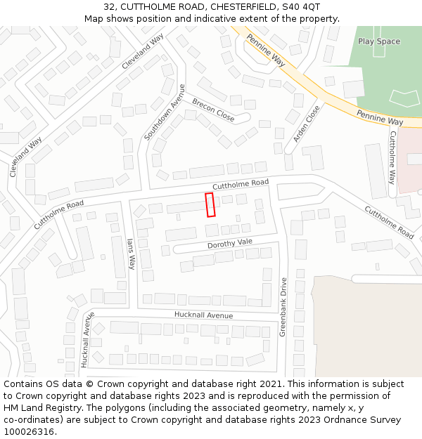 32, CUTTHOLME ROAD, CHESTERFIELD, S40 4QT: Location map and indicative extent of plot