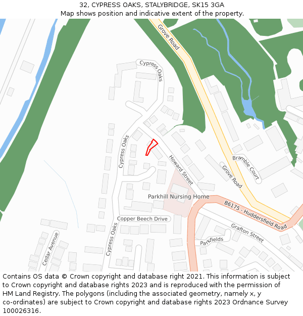 32, CYPRESS OAKS, STALYBRIDGE, SK15 3GA: Location map and indicative extent of plot