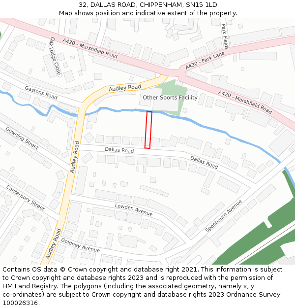 32, DALLAS ROAD, CHIPPENHAM, SN15 1LD: Location map and indicative extent of plot